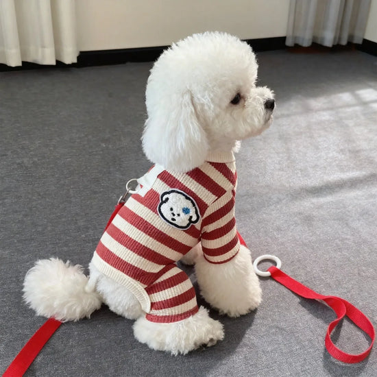 Pet Dog Clothing for Autumn and Winter, Suitable for Pulling Warm Striped Four Legged Small Puppies