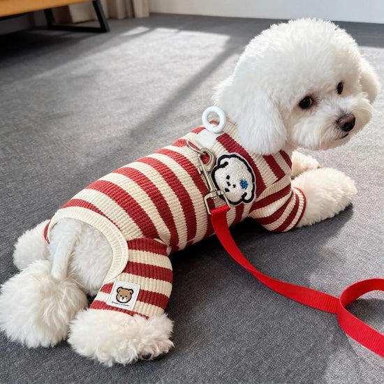 Pet Dog Clothing for Autumn and Winter, Suitable for Pulling Warm Striped Four Legged Small Puppies