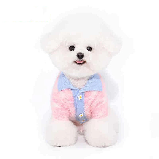Sweet Pink Pet Sweater Teddy Button-Down Clothes Fashion Striped Knitwear for Small to Medium Dogs Two-Legged Dog Product